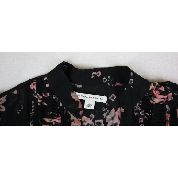 BANANA REPUBLIC - WOMEN'S BLACK SHEER FLORAL PRINT 3/4 SLEEVE TOP - SIZE S - Picture 6 of 9